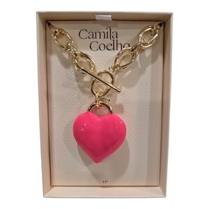 💕🔹️Camila Coelho 🔹️Gold Tone  with Pink Heart Pendant 17in Necklace